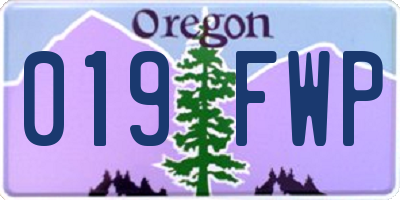 OR license plate 019FWP