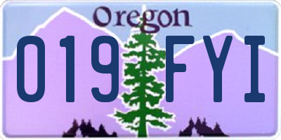 OR license plate 019FYI