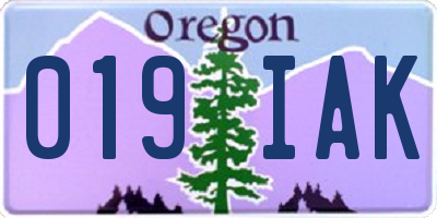 OR license plate 019IAK