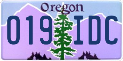 OR license plate 019IDC