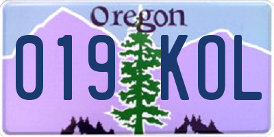 OR license plate 019KOL