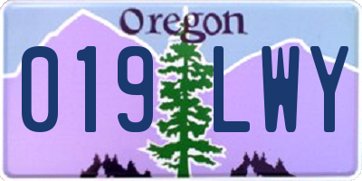 OR license plate 019LWY