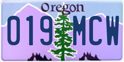 OR license plate 019MCW