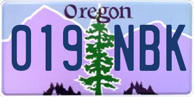 OR license plate 019NBK