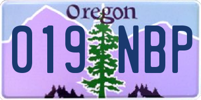 OR license plate 019NBP