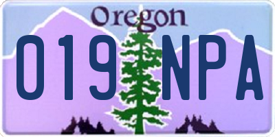 OR license plate 019NPA
