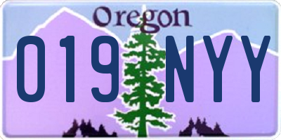 OR license plate 019NYY
