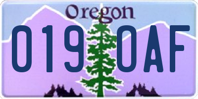 OR license plate 019OAF