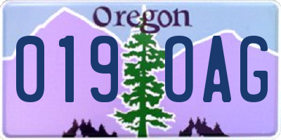 OR license plate 019OAG