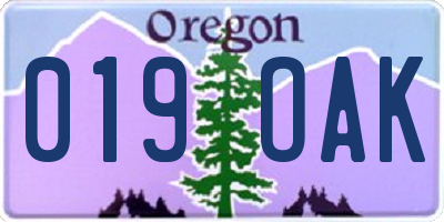 OR license plate 019OAK