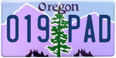 OR license plate 019PAD
