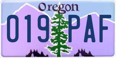 OR license plate 019PAF