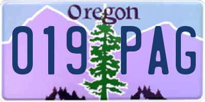 OR license plate 019PAG