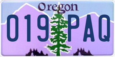 OR license plate 019PAQ