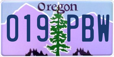 OR license plate 019PBW