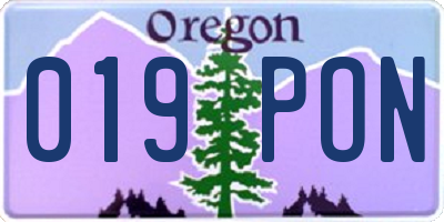 OR license plate 019PON