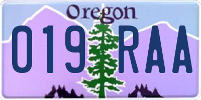 OR license plate 019RAA
