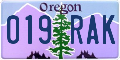 OR license plate 019RAK