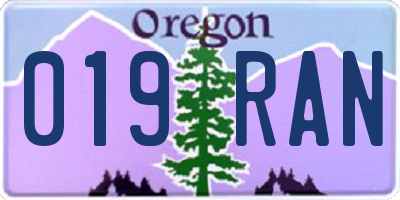 OR license plate 019RAN