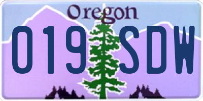 OR license plate 019SDW