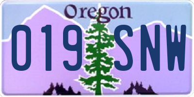 OR license plate 019SNW