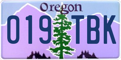 OR license plate 019TBK