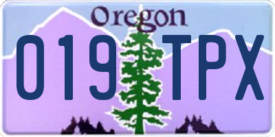 OR license plate 019TPX