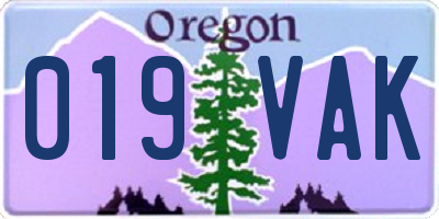 OR license plate 019VAK