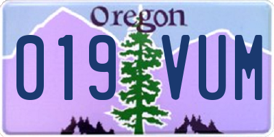 OR license plate 019VUM