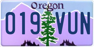 OR license plate 019VUN
