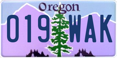 OR license plate 019WAK