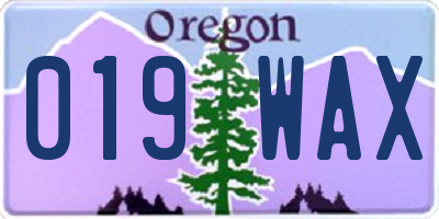 OR license plate 019WAX