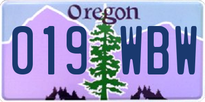 OR license plate 019WBW