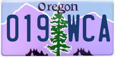 OR license plate 019WCA