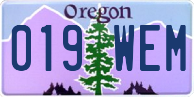 OR license plate 019WEM
