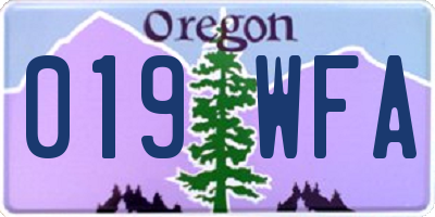 OR license plate 019WFA