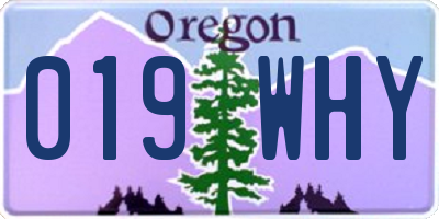 OR license plate 019WHY