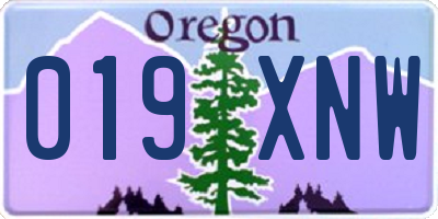 OR license plate 019XNW