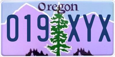 OR license plate 019XYX