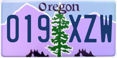 OR license plate 019XZW
