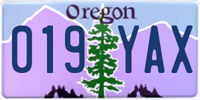 OR license plate 019YAX