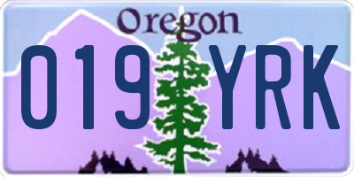 OR license plate 019YRK