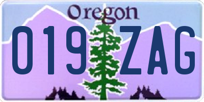 OR license plate 019ZAG