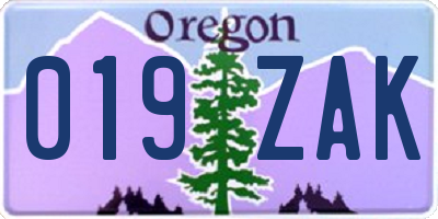 OR license plate 019ZAK