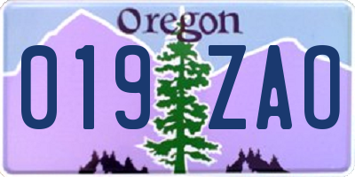 OR license plate 019ZAO