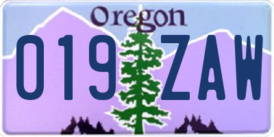 OR license plate 019ZAW