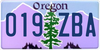OR license plate 019ZBA