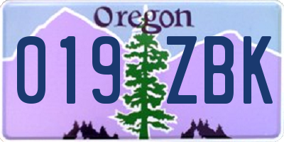 OR license plate 019ZBK