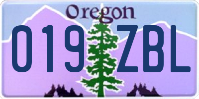 OR license plate 019ZBL