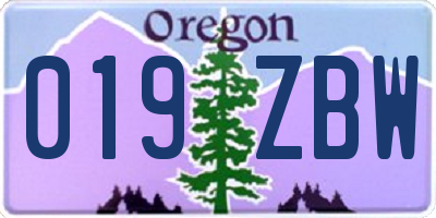 OR license plate 019ZBW